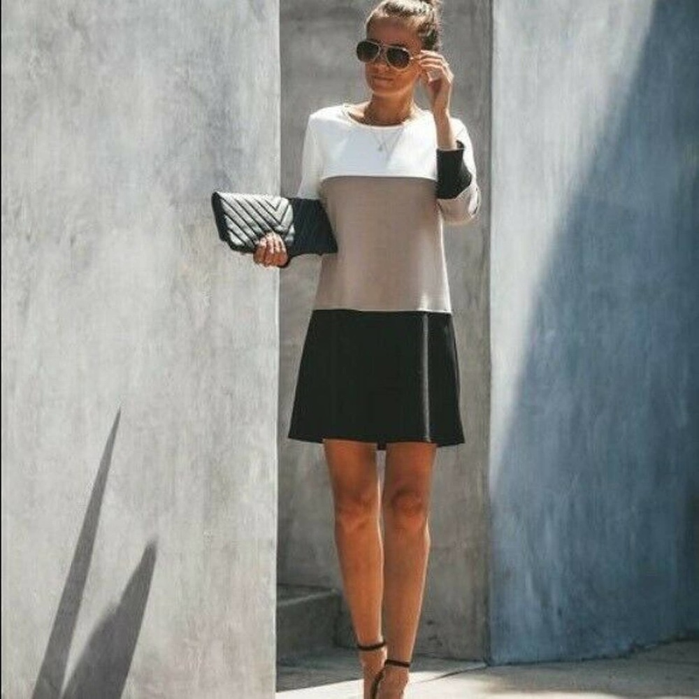 Vici Expensive Taste Colorblock Dress Small Cream Taupe Black